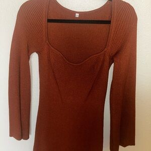 Long sleeve ribbed midi sweater dress